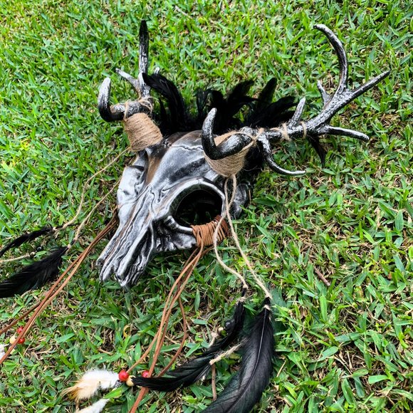 Animal Face Devil Skull Silver Deer Horn Masquerade Halloween Party Costume Mask - Picture 2 of 5